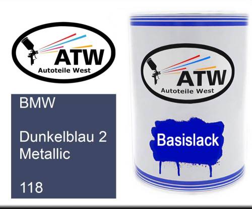 BMW, Dunkelblau 2 Metallic, 118: 500ml Lackdose, von ATW Autoteile West.